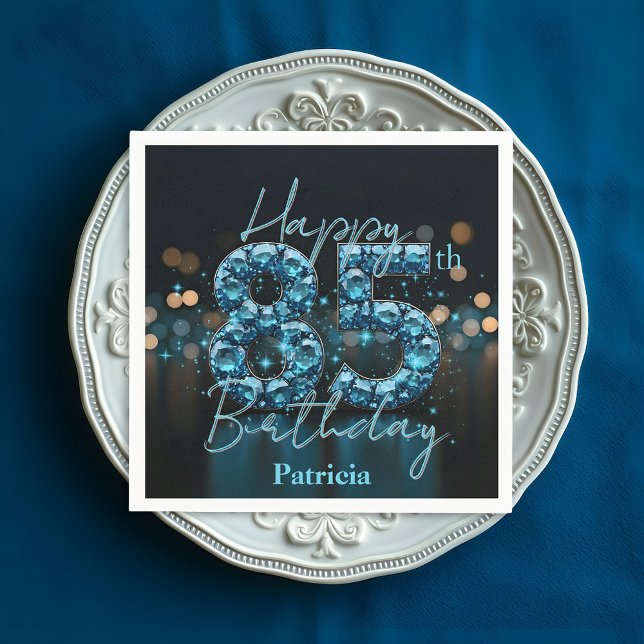 Luxury Chic Sapphire Blue and Black 85th Birthday Napkins (Creator Uploaded)
