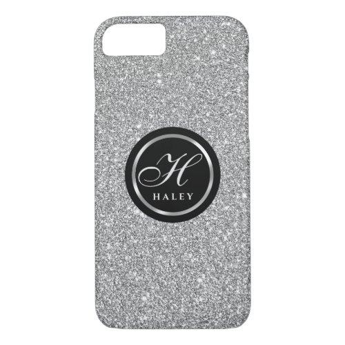 Luxury Chic Silver Gray Glitter Monogram Initial iPhone 87 Case