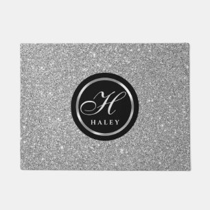 Luxury Chic Silver Gray Glitter Monogram Initial Doormat