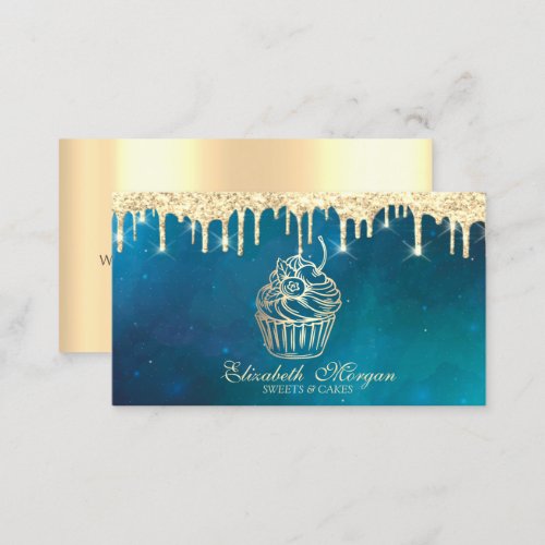 Luxury Chic Sweets Cupcake Faux Gold Drips Bakery Business Card