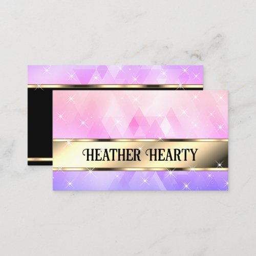 Luxury Chic Triangles Pattern Gold Purple Ombre Business Card