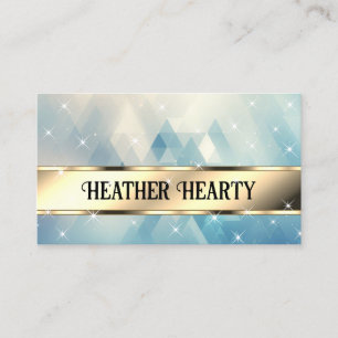 Luxury Chic Triangles Pattern Gold Teal Blue Ombre Business Card