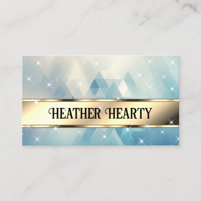 Luxury Chic Triangles Pattern Gold Teal Blue Ombre Business Card (Front)