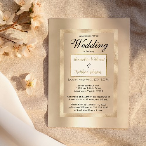 Luxury chic white champagne gold glamour Wedding Invitation