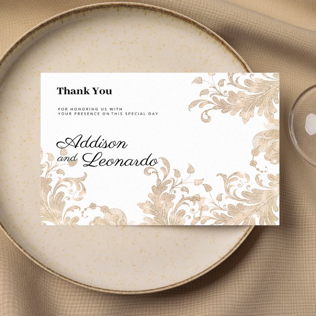 Luxury chic white gold floral lace Thank You  Invitation (Luxury chic white gold floral lace Thank You)