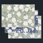 Luxury Chinoiserie Sage Green Ivory Flowers Birds Wrapping Paper Sheets<br><div class="desc">Beautiful chinoiserie-inspired design featuring elegant birds and floral elements in sage green,  navy,  dusty blue and ivory</div>