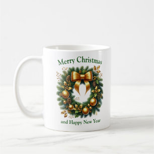 Luxury Christmas decoration wreath green and gold Coffee Mug