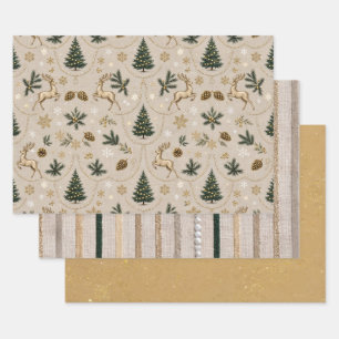 Luxury Christmas,Gold Reindeer Tree,Bold Polkadot Wrapping Paper Sheets