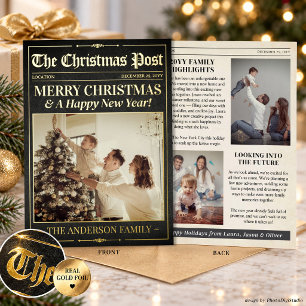 Luxury Christmas Newspaper Card, Christmas Gold Foil Invitation