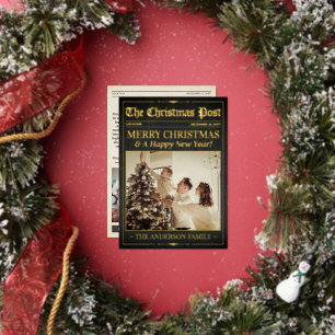 Luxury Christmas Newspaper Card, Christmas Gold Foil Invitation