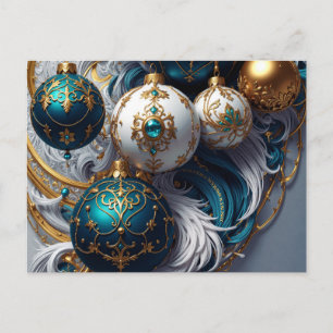 Luxury Christmas Ornaments Blue Gold Holiday Postcard