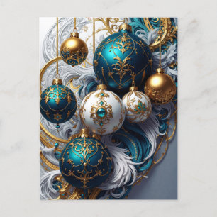 Luxury Christmas Ornaments Blue Gold Ornament Holiday Postcard