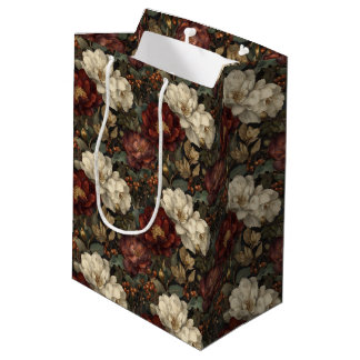 Luxury Christmas Red and Winter White Floral Medium Gift Bag