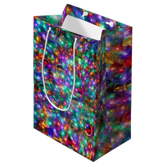 Luxury Christmas Sparkling Stars Medium Gift Bag (Front Angled)