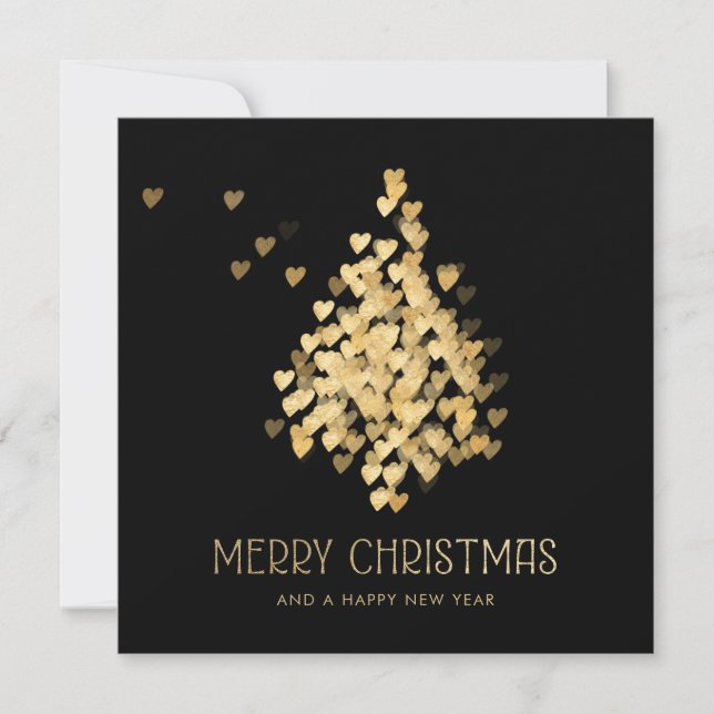 Luxury Christmas Tree Golden Hearts Holiday Card (Front)