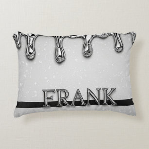 Luxury Chrome Drip Frank Name Reflective Silver M Accent Pillow