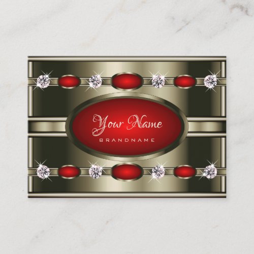 Luxury Chrome Effects Red with Faux Rhinestones Business Card