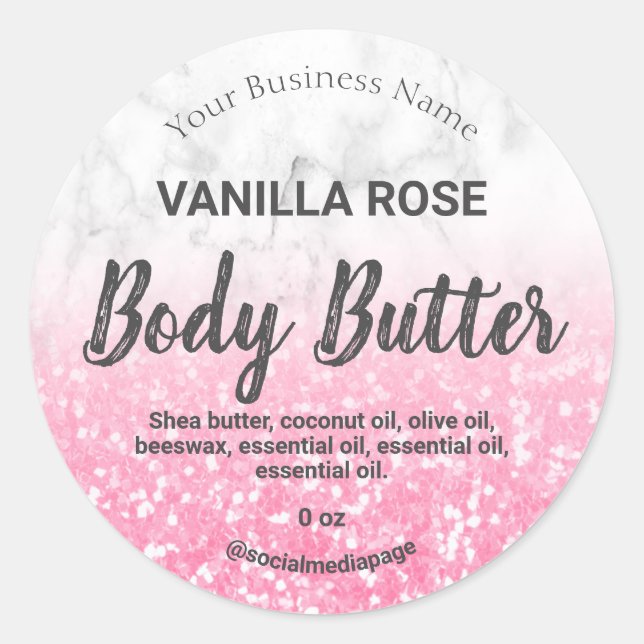 Luxury Chunky Pink Glitter Marble Product Labels (Front)