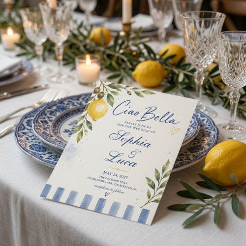 Luxury Ciao Bella Italian Lemon Amalfi Coast Blue Invitation