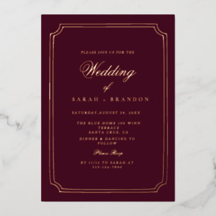 Luxury Classic Burgundy Gold Frame Wedding Foil Invitation