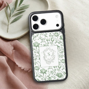 Luxury Classic Sage French Toile Monogram Crest iPhone 17 Pro Max Case