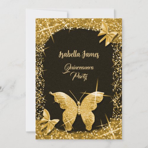 luxury classy glitter black gold Butterfly elegant Invitation