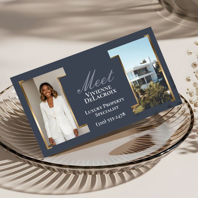 Luxury Classy Professional Real Estate Agent Photo Business Card (Luxury Modern Professional Photo Collage Elegant Business Card)