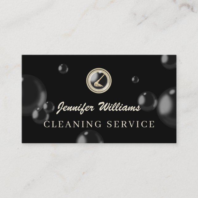 Luxury cleaning mop logo cleaner business card (Front)