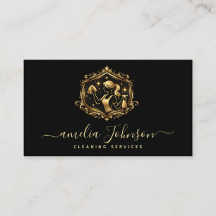 Luxury Cleaning Service Gold Housekeeping Logo Business Card