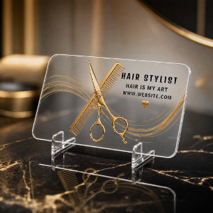 Luxury Clear Acrylic Hair Salon Gold Scissors Business Cards