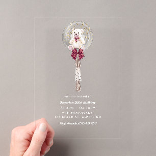 Luxury Clear Teddy Bear Balloon Birthday Party Acrylic Invitations