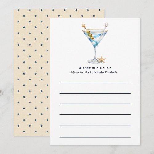 Luxury Coastal Blue Martini Bachelorette Advice Card
