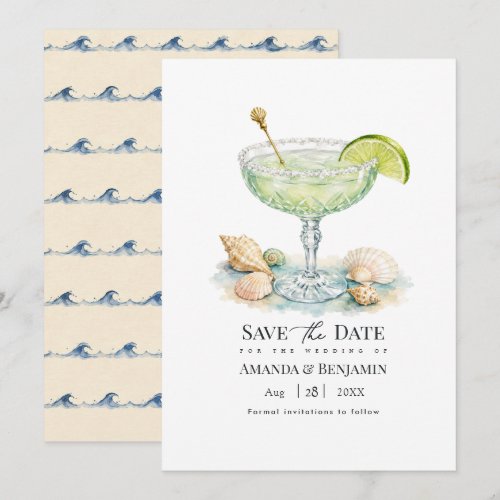 Luxury Coastal Chic Lime Cocktail Seashell Wedding Save The Date