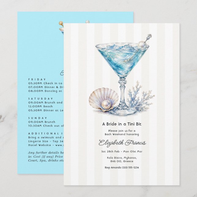 Luxury Coastal Chic Martini Bachelorette Weekend Invitation (Front/Back)