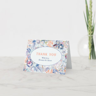 Luxury Coastal Chinoiserie Seashell Bridal Thank You Card