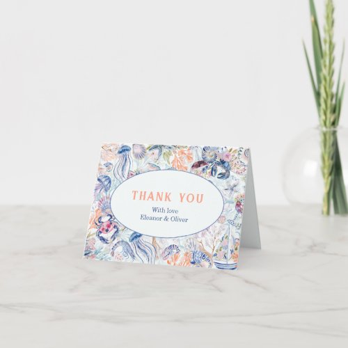 Luxury Coastal Chinoiserie Seashell Bridal Thank You Card