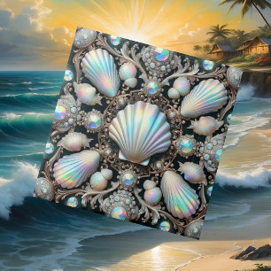 Luxury Coastal Decor   Diamonds and Seashells  Ceramic Tile