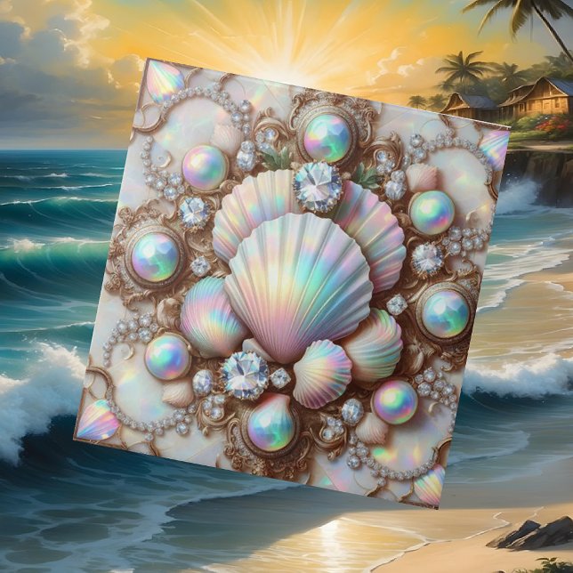 Luxury Coastal Decor | Diamonds and Seashells  Ceramic Tile (Creator Uploaded)