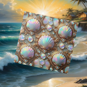 Luxury Coastal Decor Diamonds and Seashells Ceramic Tile