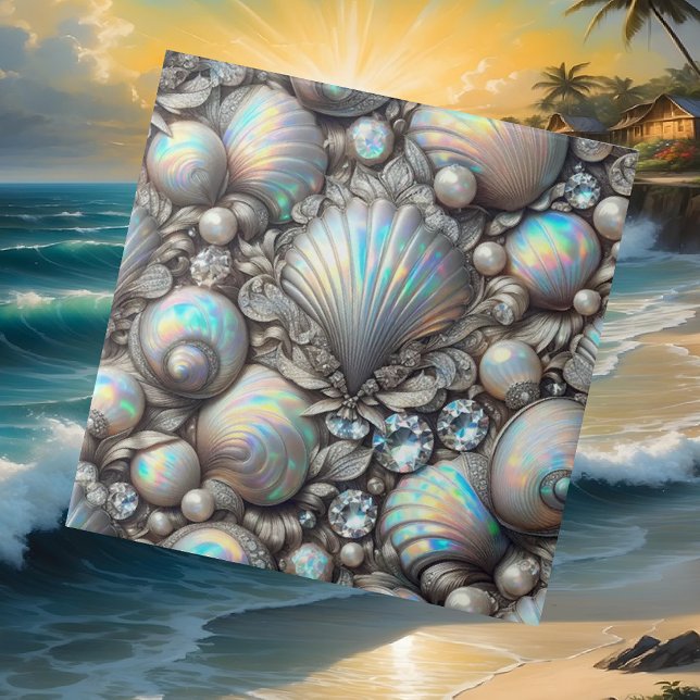 Luxury Coastal Decor | Diamonds and Seashells  Ceramic Tile (Creator Uploaded)