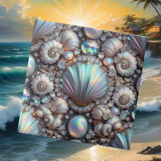 Luxury Coastal Decor | Diamonds and Seashells  Ceramic Tile (Creator Uploaded)