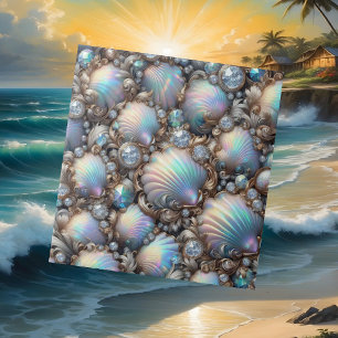 Luxury Coastal Decor   Diamonds and Seashells  Ceramic Tile