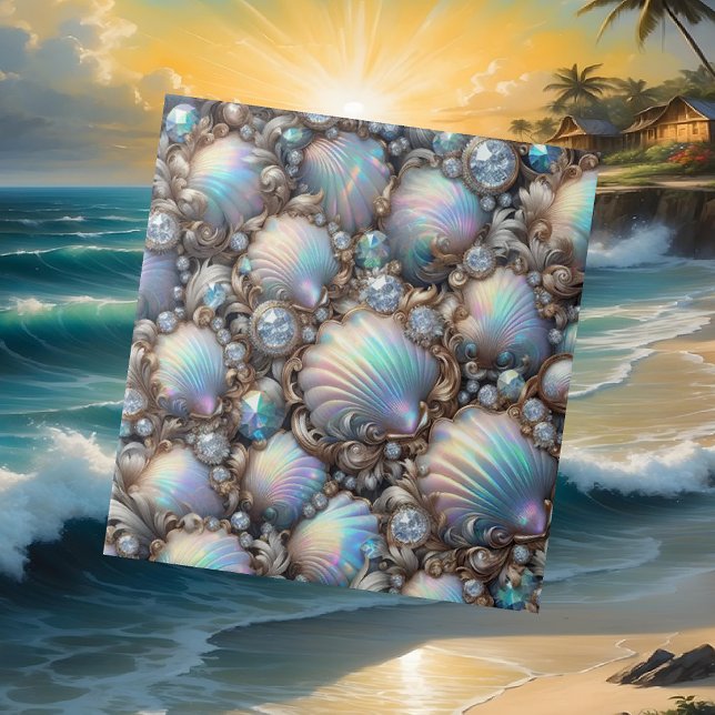 Luxury Coastal Decor | Diamonds and Seashells  Ceramic Tile (Creator Uploaded)