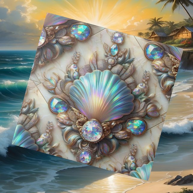 Luxury Coastal Decor | Diamonds and Seashells  Ceramic Tile (Creator Uploaded)