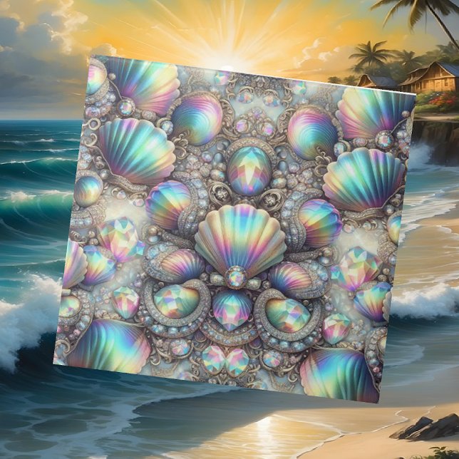 Luxury Coastal Decor | Diamonds and Seashells  Ceramic Tile (Creator Uploaded)