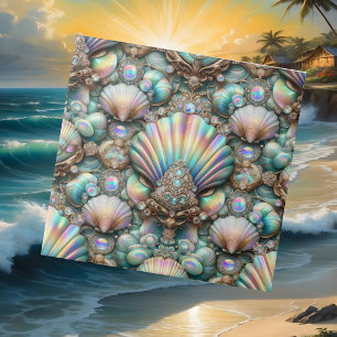 Luxury Coastal Decor   Diamonds and Seashells  Ceramic Tile
