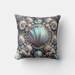 Luxury Coastal Decor Diamonds and Seashells Throw Pillow