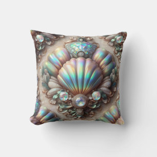 Luxury Coastal Decor Diamonds and Seashells Throw Pillow