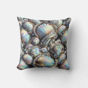 Luxury Coastal Decor Diamonds and Seashells Throw Pillow