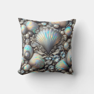 Luxury Coastal Decor Diamonds and Seashells Throw Pillow
